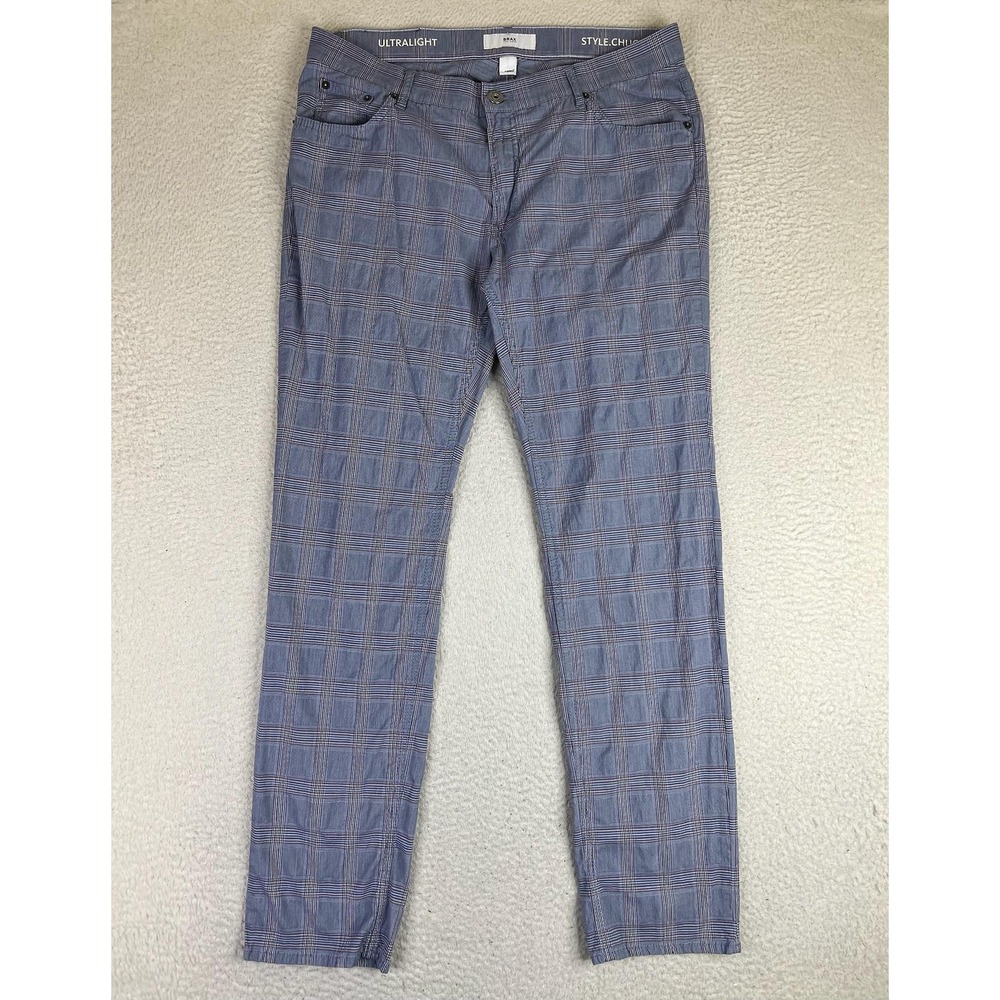 BRAX Pants Mens 38x32 Blue Plaid Chuck Ultralight Stretch Chino Casual